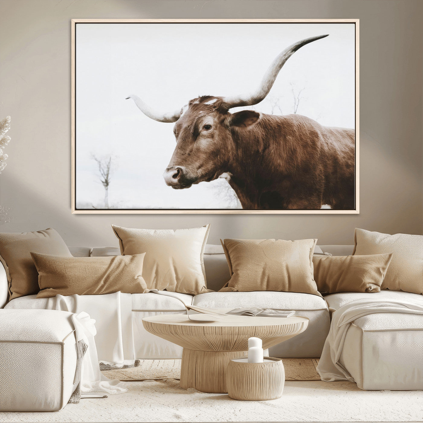 MGV-FC-36X24 - Rustic Bull Wall Art Canvas Print – Modern Longhorn Farmhouse Animal Decor – Abstract Farm Cow