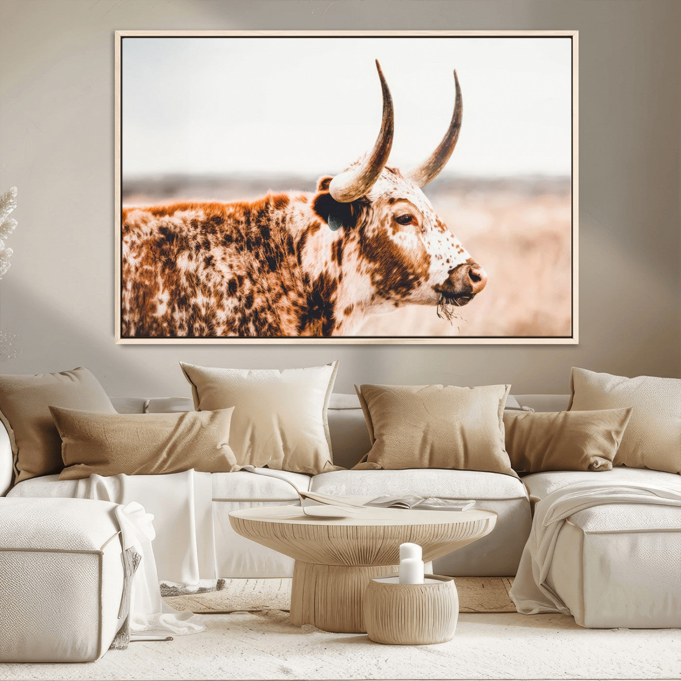 -Speckled Bull Wall Art Canvas Print – Rustic Cow Longhorn Farmhouse Animal Decor – Western Longhorn