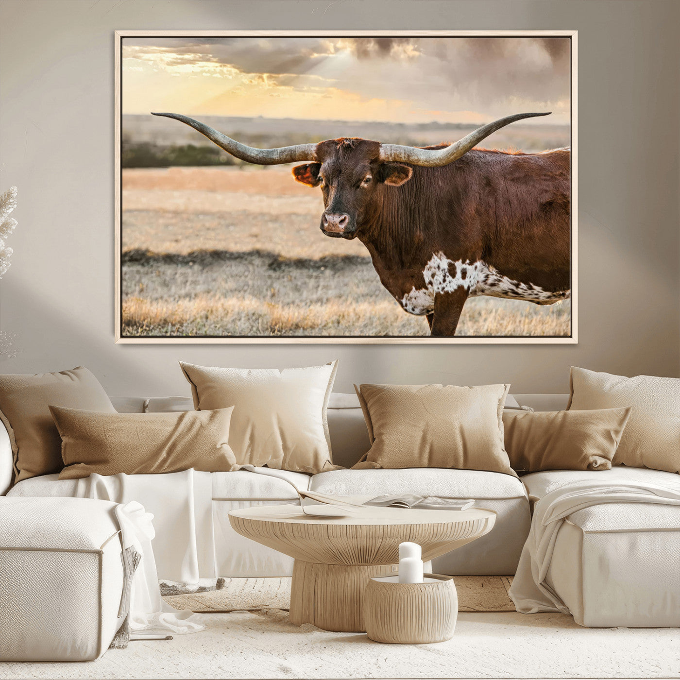 MGV-FC-36X24 - Texas Longhorn Wall Art Canvas Print, Rustic Ranch Decor, Majestic Western Longhorn Cattle