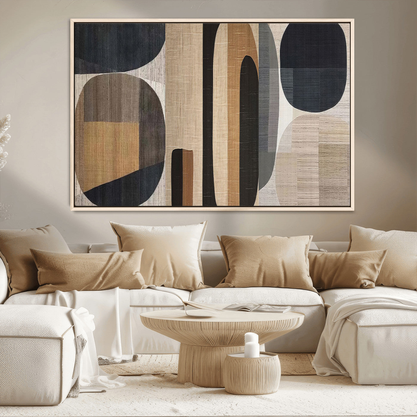 MGV-FC-36X24 - Abstract Minimalist Canvas Wall Art - Neutral Geometric Modern Boho Decor, Minimalist Brown Wabi
