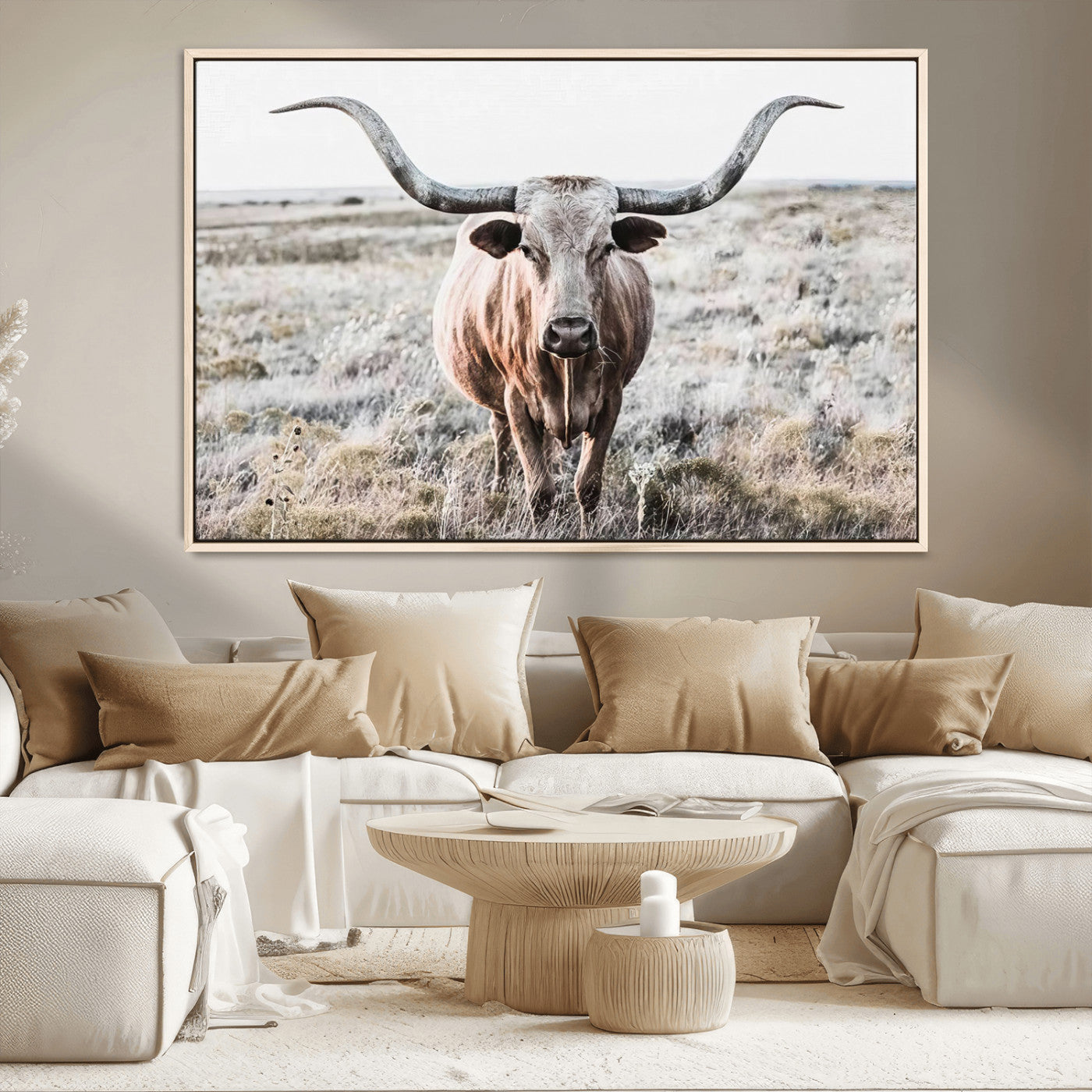 -Rustic Texas Longhorn Wall Art Canvas Print | Western Farmhouse Decor for Living Room or Office,
