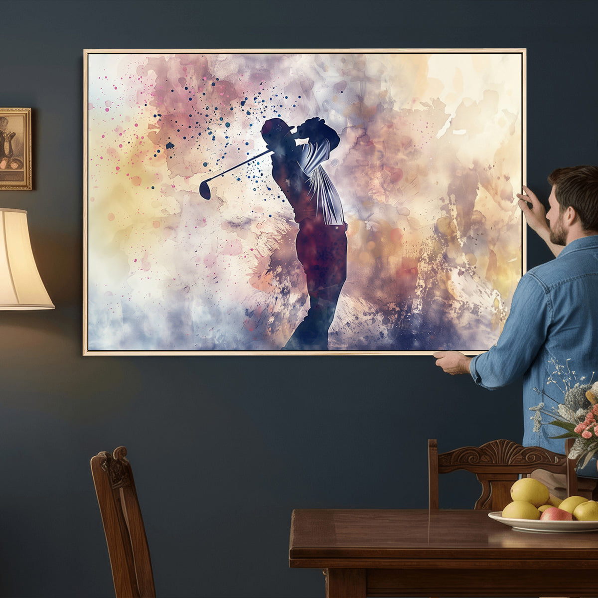 10848-MGV-CV-36X24 - Abstract Watercolor Golf Player Wall Art Canvas Print