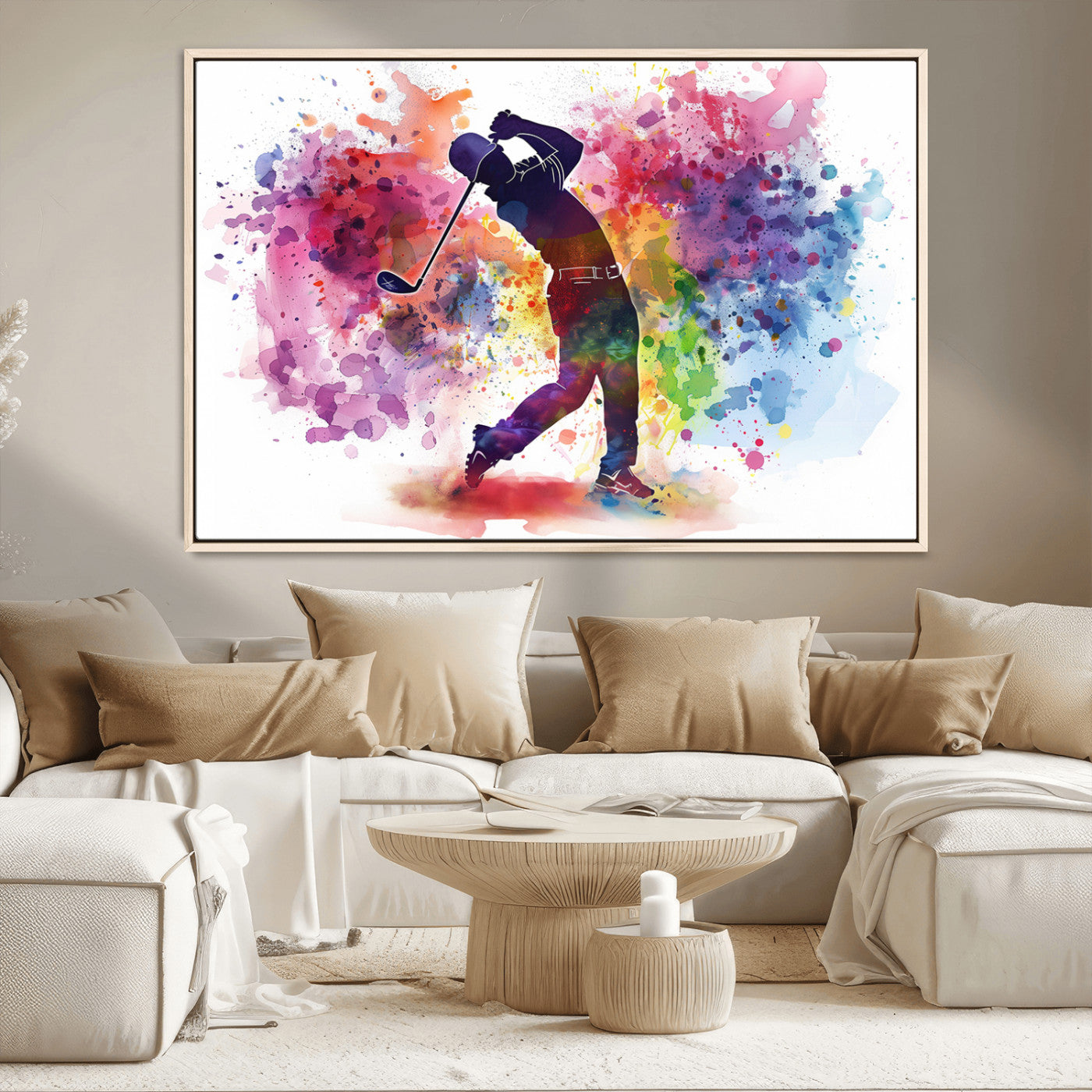 MGV-FC-36X24 - Colorful Golfer Swing Wall Art Canvas Print - Ready to Hang, Framed Sports Decor