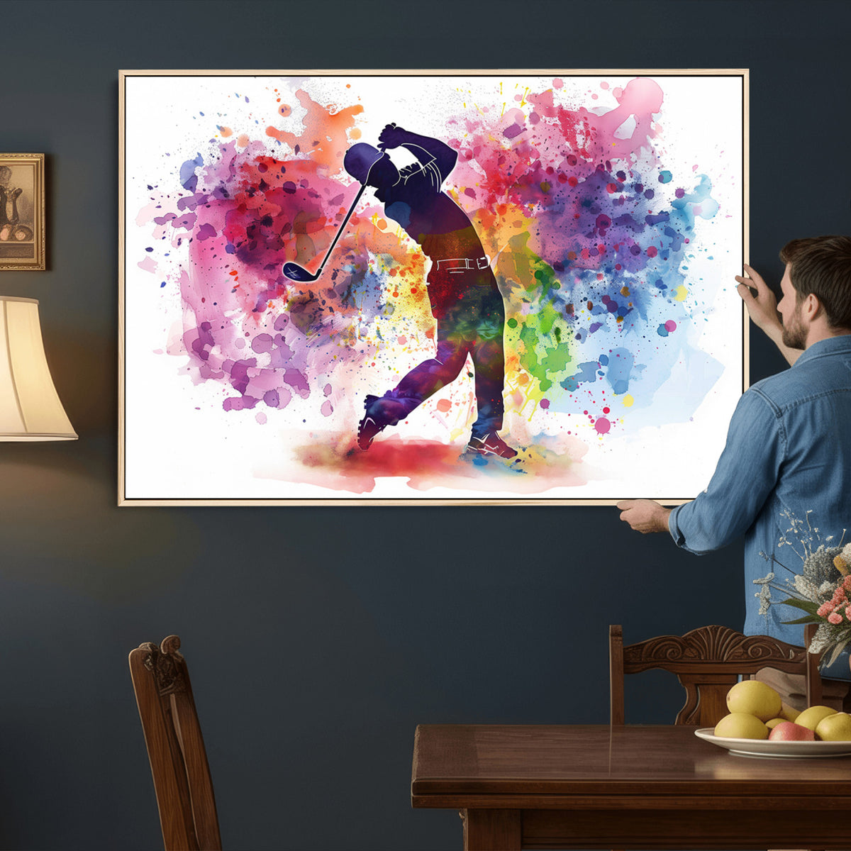 66537-MGV-CV-36X24 - Colorful Golfer Swing Wall Art Canvas Print, Ready to Hang