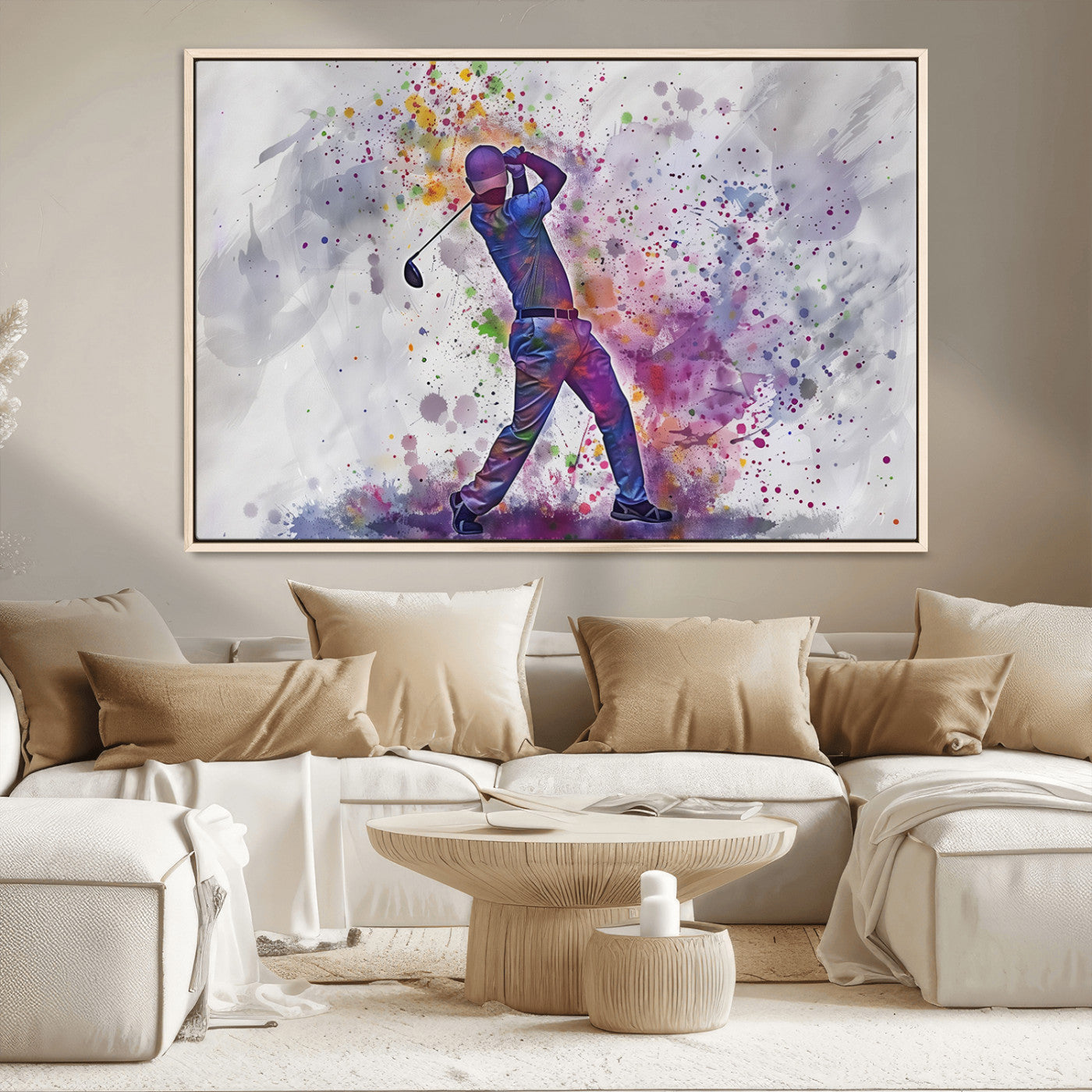 MGV-FC-36X24 - Watercolor Golf Swing Wall Art Canvas Print | Vibrant Abstract Golf Player Silhouette |