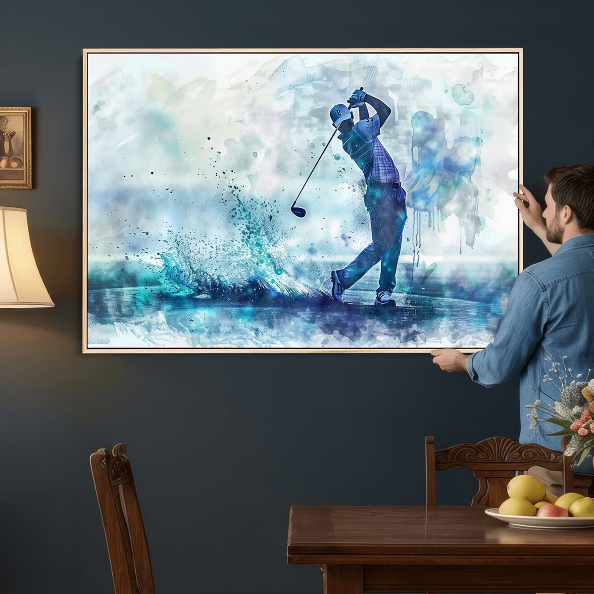 45328-MGV-CV-36X24 - Watercolor Abstract Golf Swing Wall Art Canvas Print