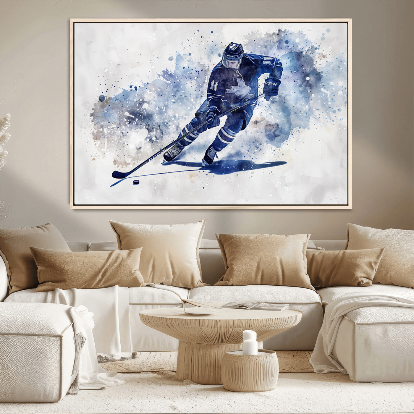 MGV-FC-36X24 - Hockey Player Wall Art Canvas Print - Sports-Inspired Watercolor Decor - Ready to Hang