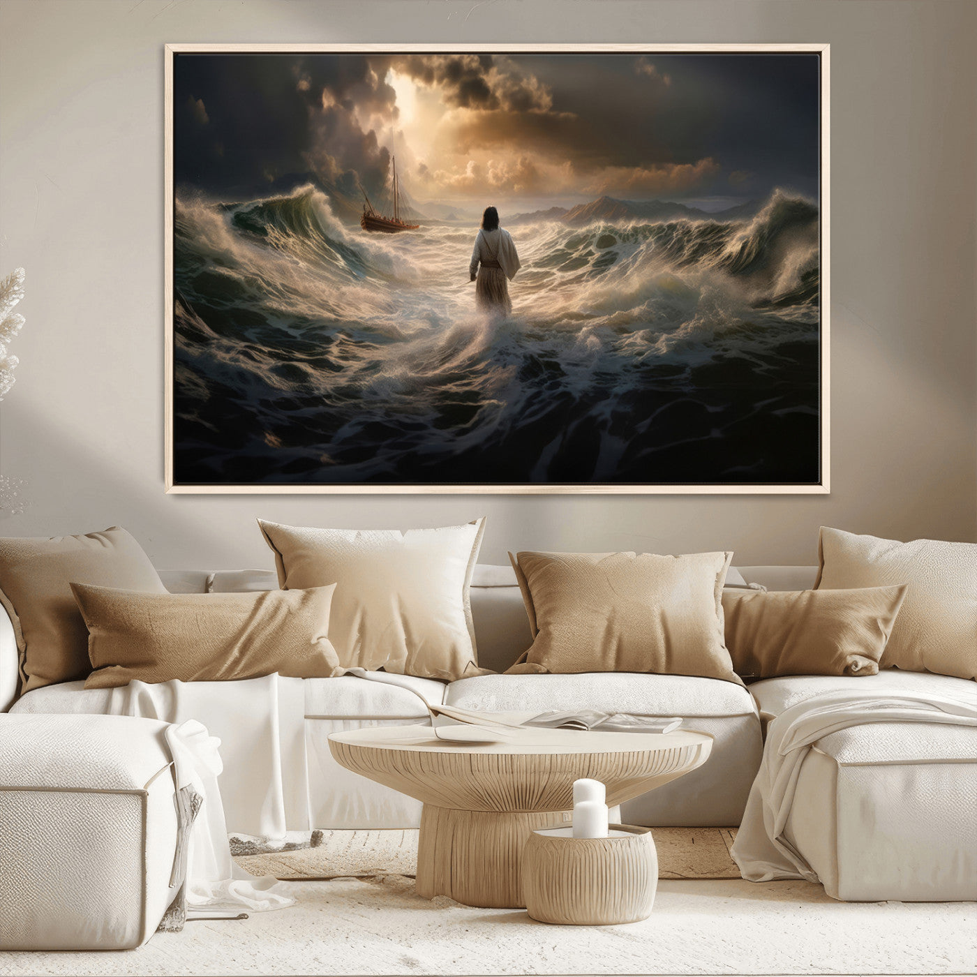 MGV-FC-36X24 - Jesus Walking on Water Wall Art Canvas Print - Religious Spiritual Decor - Jesus Wall Art Canvas