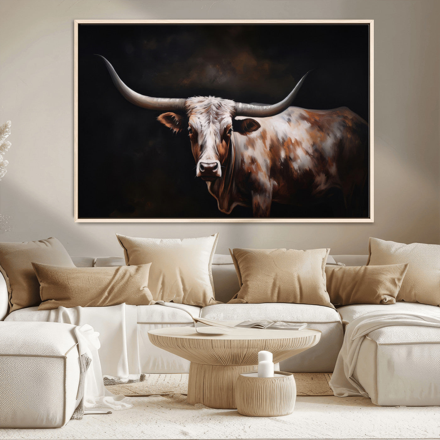 82543-MGV-CV-36X24-Texas Longhorn Wall Art Canvas Print | Western Ranch Decor | Bold Rustic Cattle Artwork | Ready to