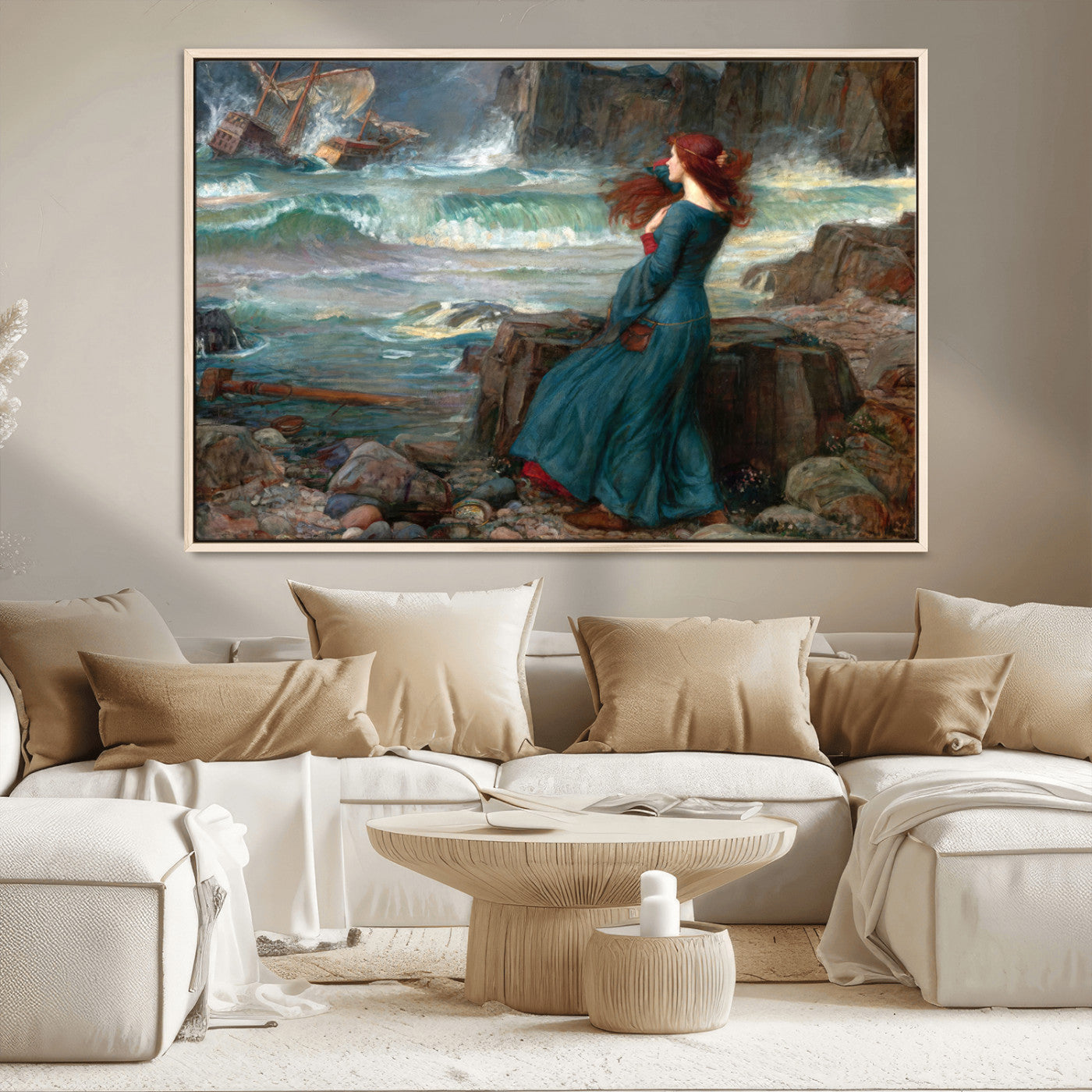 -Miranda by the Shore Wall Art Canvas Print – Tempest Scene Ocean Storm – Ready to Hang