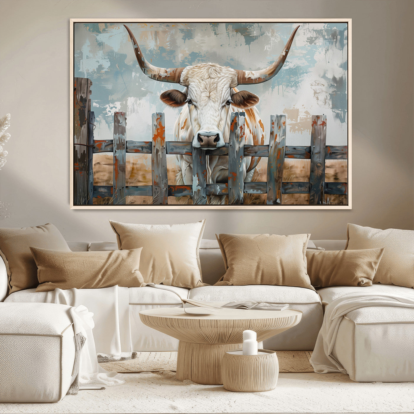 MGV-FC-36X24 - Vintage Cow Wall Art Canvas Print for Farmhouse Wall Decor Theme, Cattle Wall Art Print