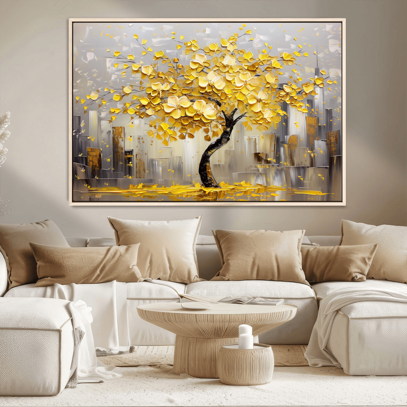-Golden Tree Canvas Print | Abstract Wall Art for Modern Homes | Ready to Hang Framed Artwork