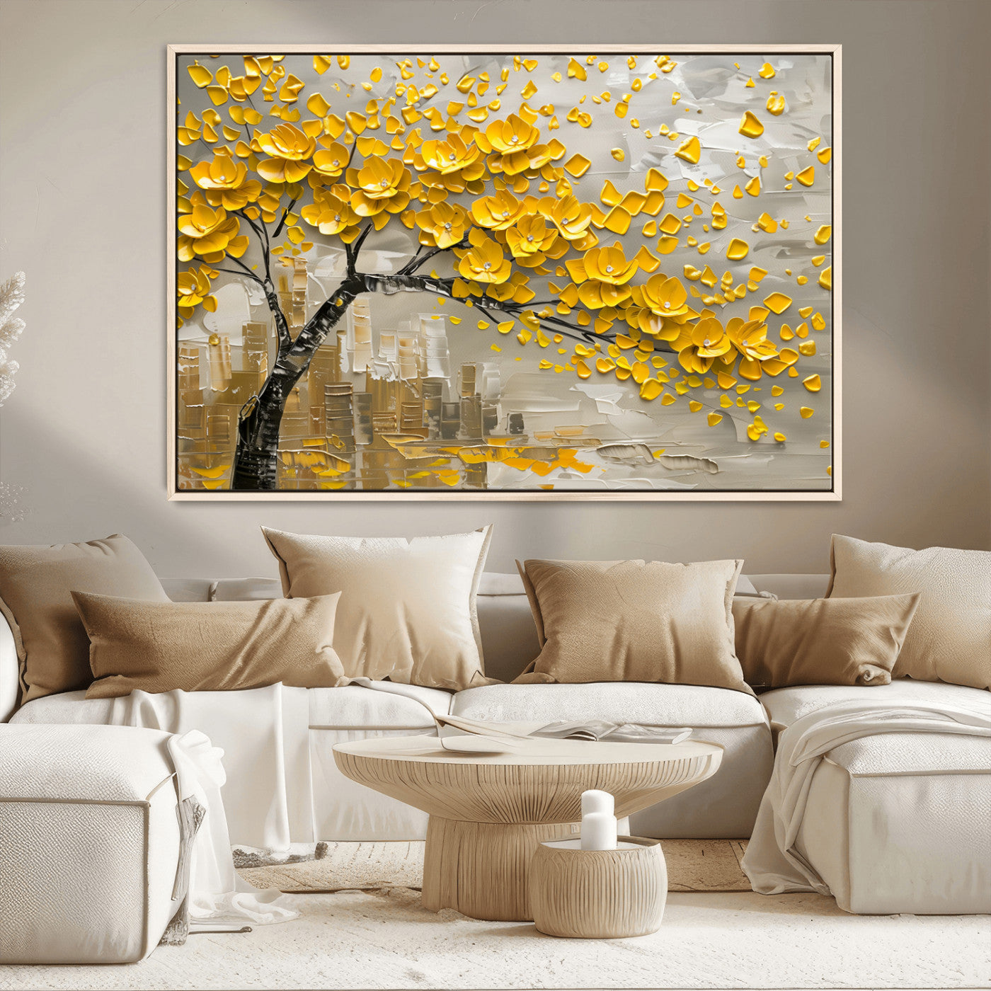 MGV-FC-36X24 - Yellow Blossom Tree Canvas Wall Art - Floral Abstract Modern Contemporary Artwork for Living Room or