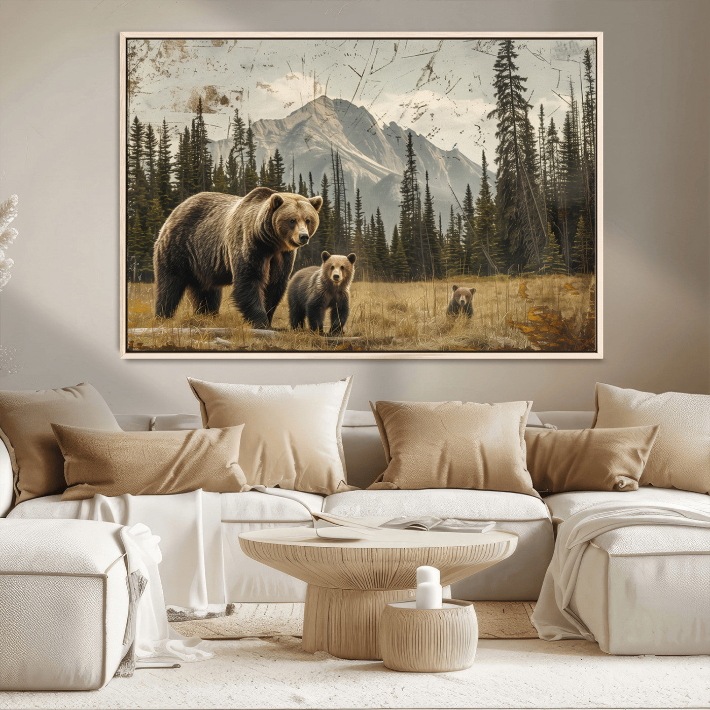 MGV-FC-36X24 - Rustic Grizzly 399 Bear Family Wall Art Canvas Print