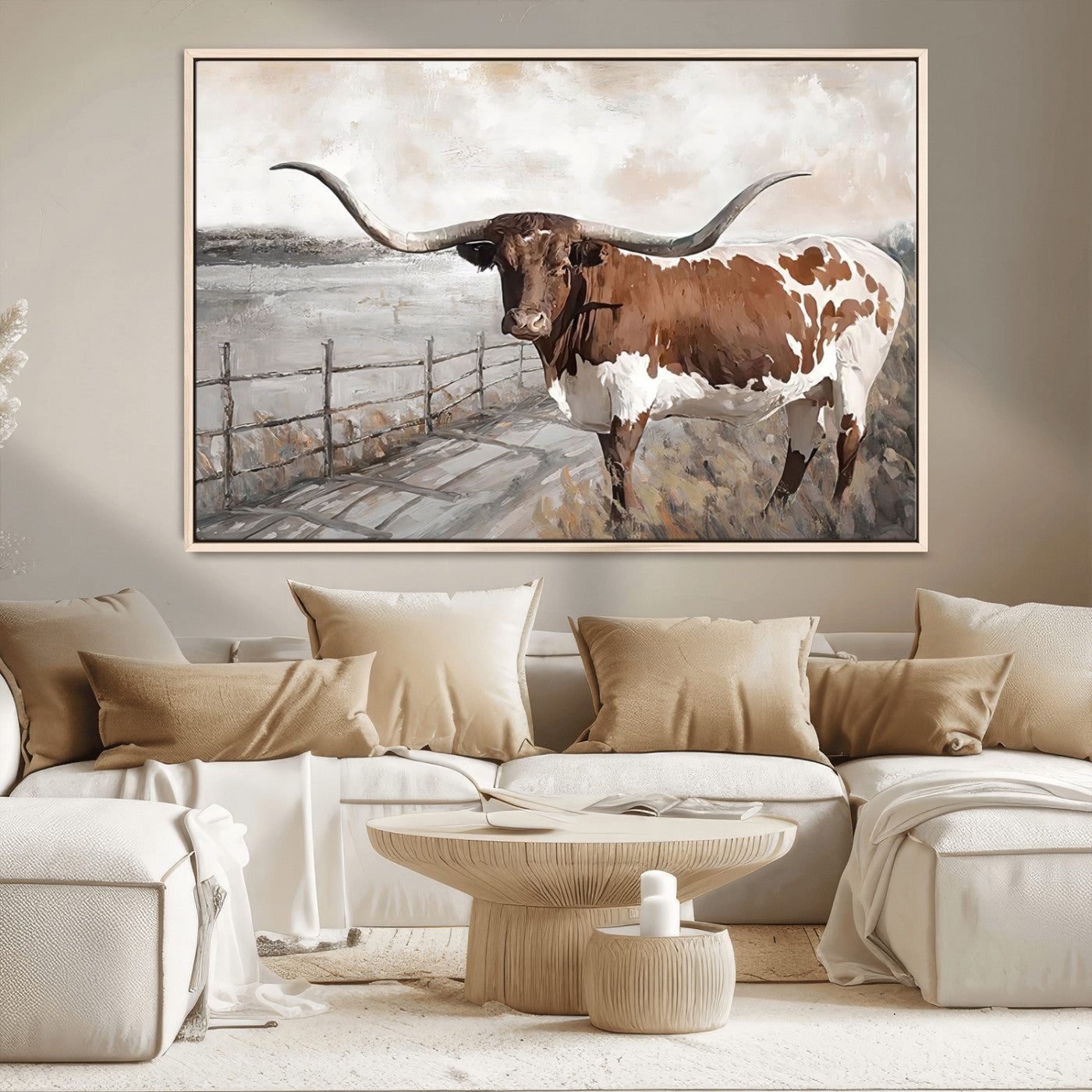 57340-MGV-CV-36X24-Vintage Texas Cow Wall Art Canvas Print, Rustic Longhorn Wall Art | Canvas Print for Farmhouse Decor