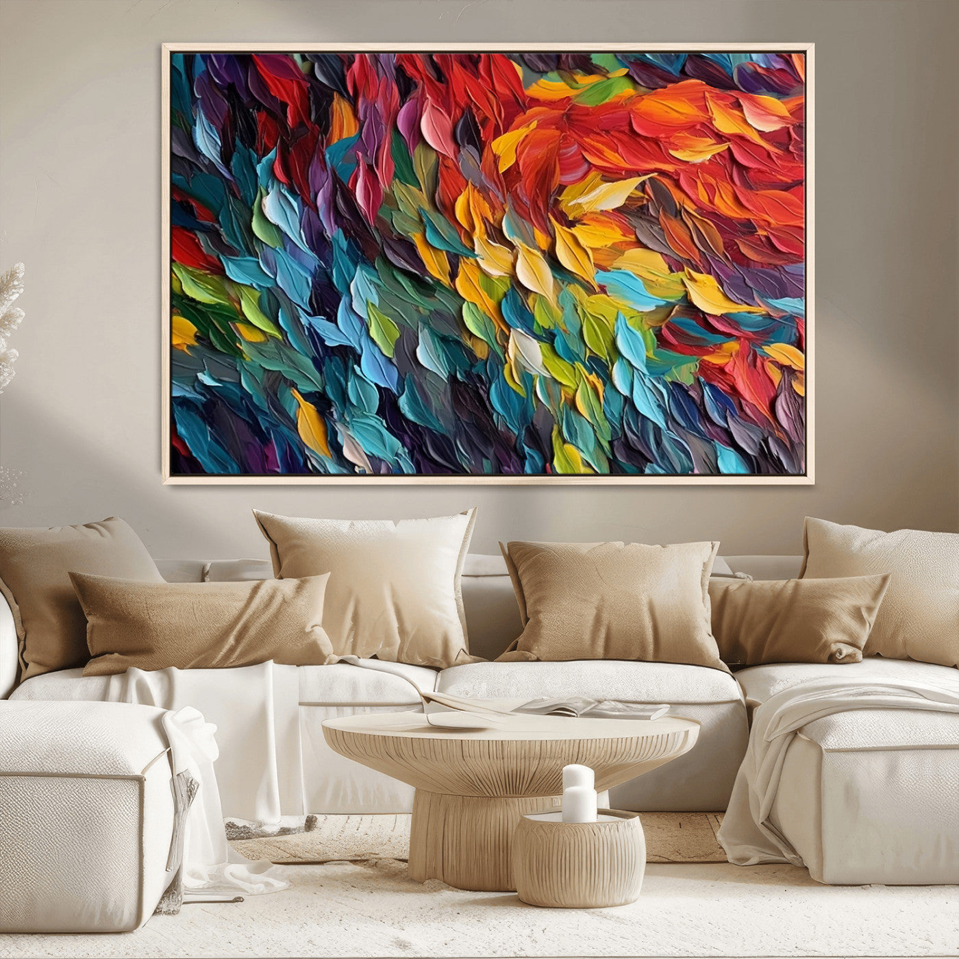-Vibrant Abstract Leaf Wall Art Canvas Print | Bold Colorful Canvas for Living Room or Office | Ready