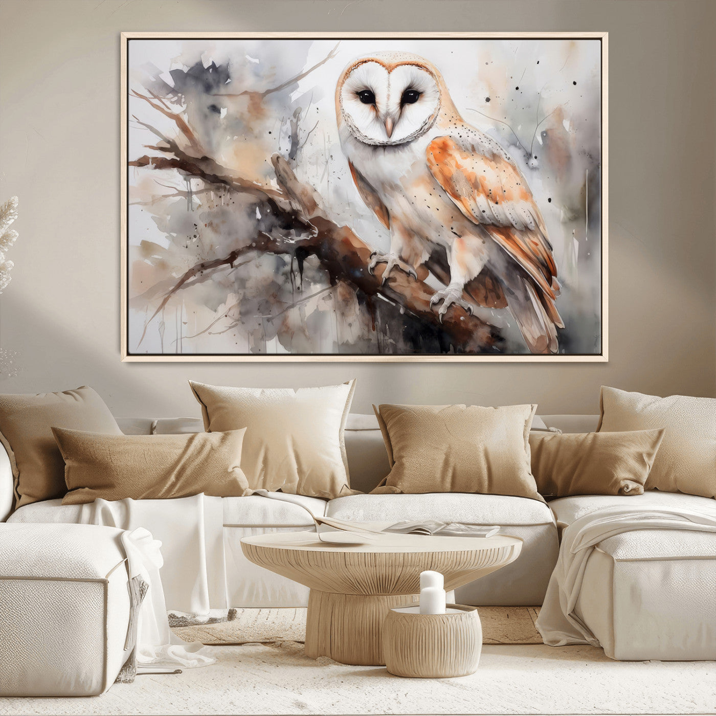 MGV-FC-36X24 - Barn Owl Wall Art | Watercolor Barn Owl Canvas Print | Perfect for Farmhouse Wall Decor | Ready to