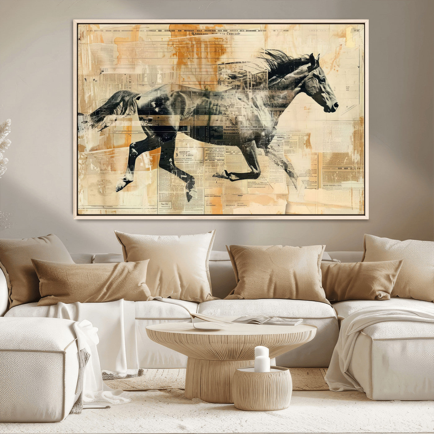 MGV-FC-36X24 - Chines Style Running Horse Western Wall Art | Farmhouse Wall Decor | Ready to Hang Framed Canvas