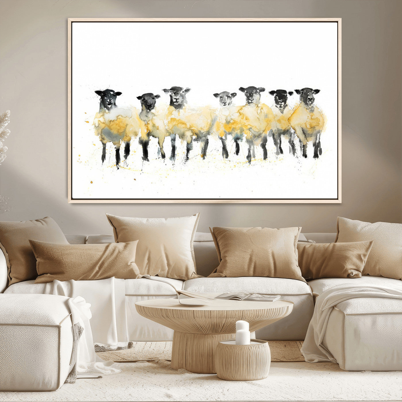 MGV-FC-36X24 - Farmhouse Wall Art Sheep Print | Ready to Hang Framed Canvas | Rustic Barn Decor