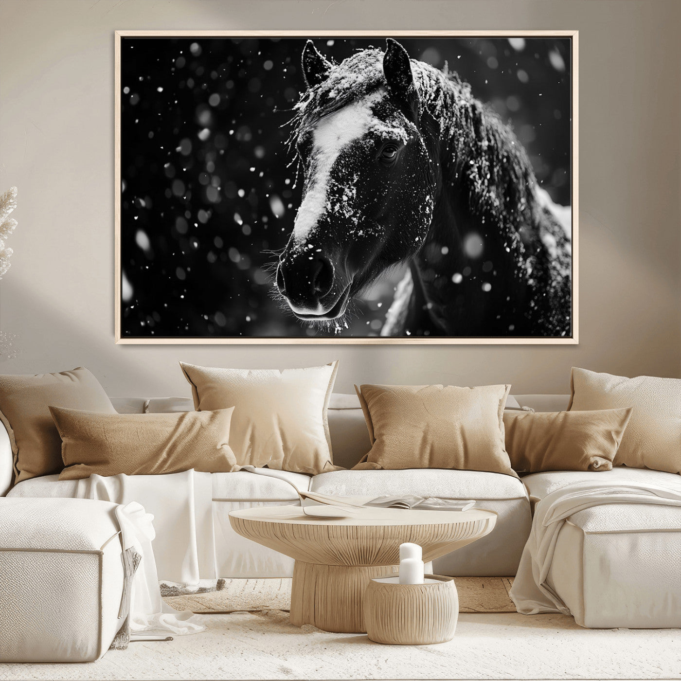 MGV-FC-36X24 - Winter Horse Wall Art | Black and White Horse Print | Ready to Hang and Framed | Farmhouse Wall Art