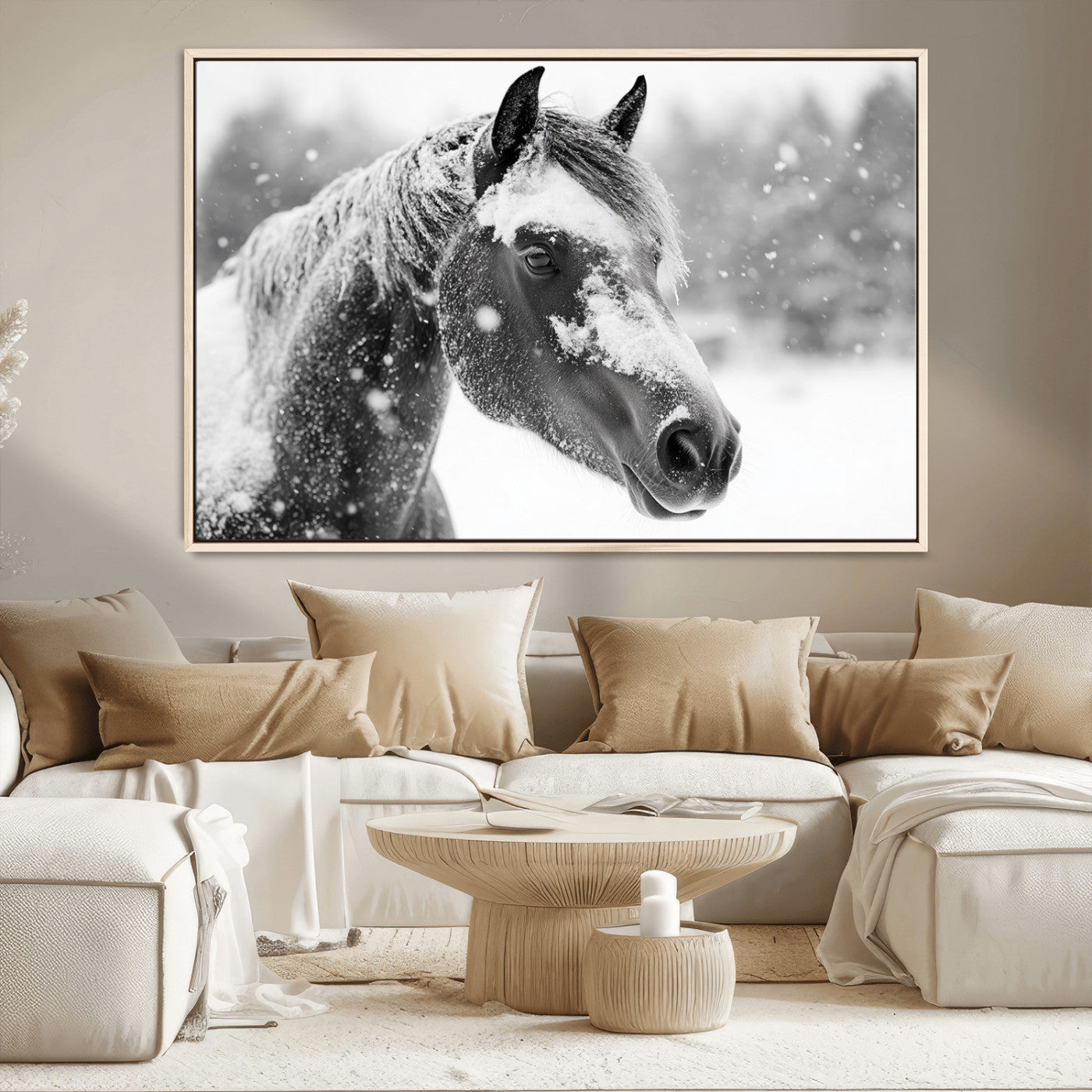 MGV-FC-36X24 - Black Horse Winter Wall Art | Ready to Hang and Framed | Farmhouse and Western Wall Decor for Living