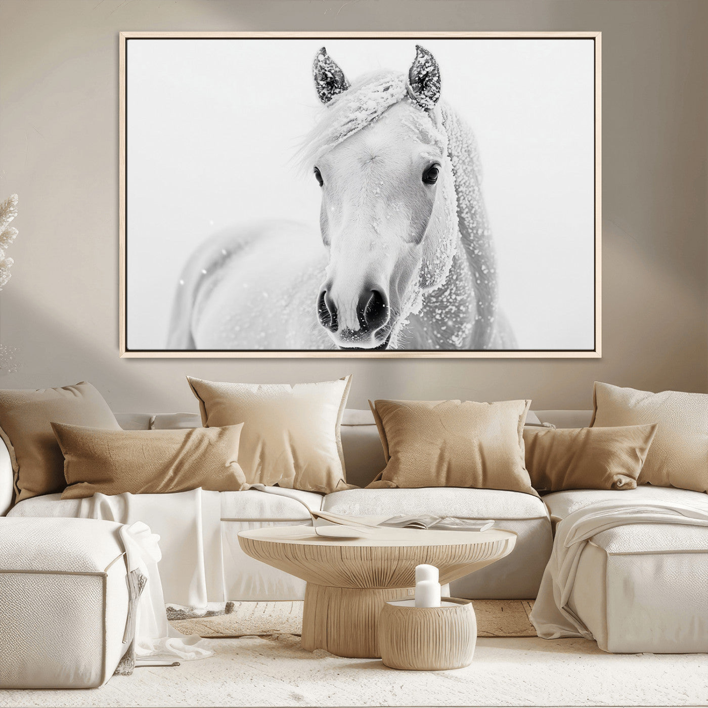 MGV-FC-36X24 - Majestic White Horse Wall Art | Ready to Hang and Framed | Farmhouse Wall Decor for Living Room