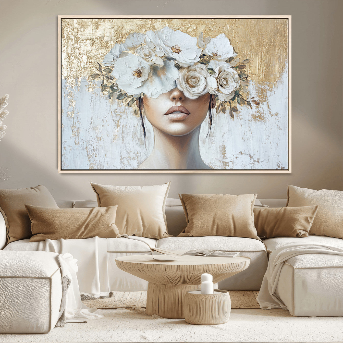 MGV-FC-36X24 - Golden Petal Wall Art - Canvas Print Flower Head Woman Painting Floral Woman Portrait Wall Decor,