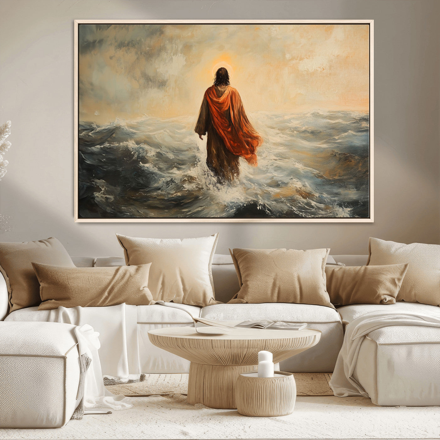 MGV-FC-36X24 - Jesus Walking on Water, Christian Wall Art, Jesus Christ Walking on Oil Painting Style Print