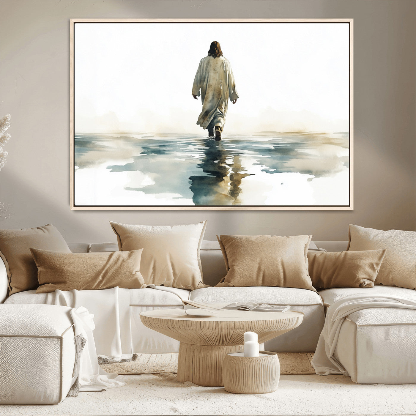 MGV-FC-36X24 - Watercolor Jesus Walking on Water Canvas Print, Christian Wall Art, Jesus Christ Walking