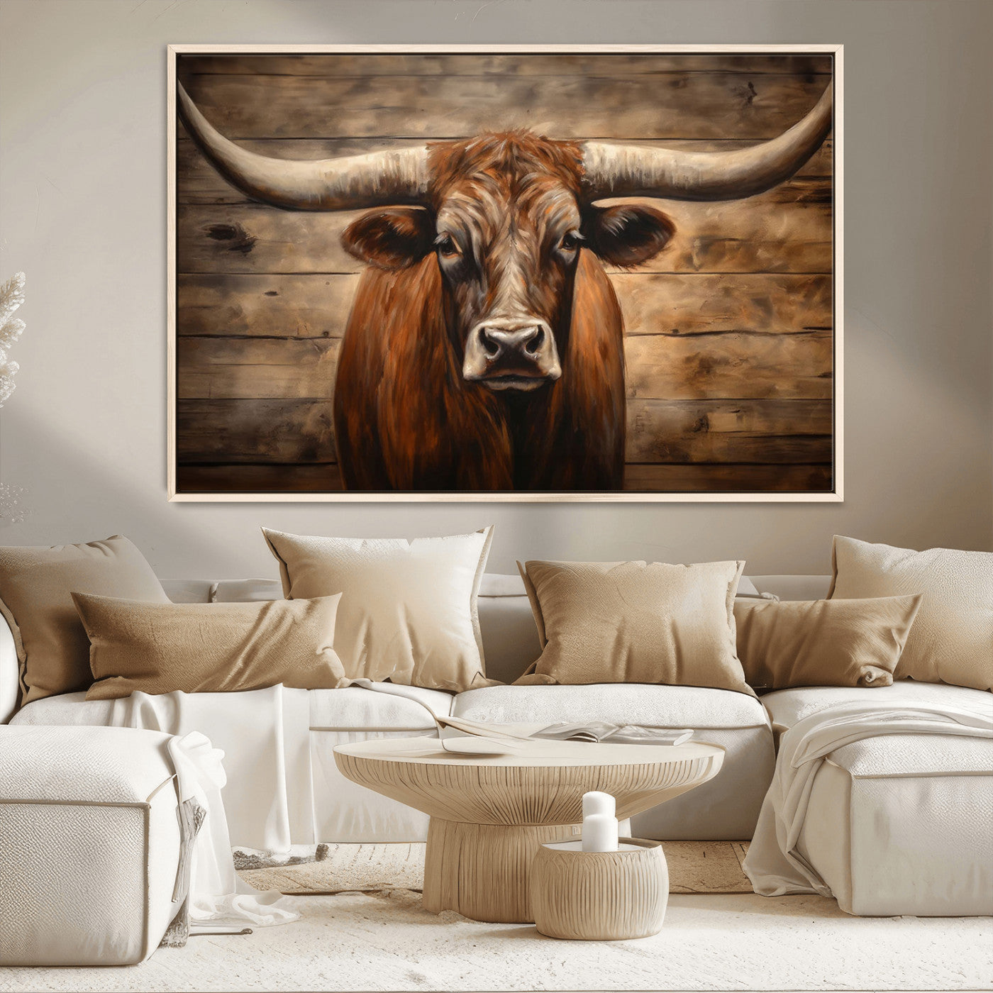 77556-MGV-CV-36X24-Longhorn Bull Wall Art | Canvas Print | Ready to Hang | Rustic Farmhouse Wall Decor | Western Barn