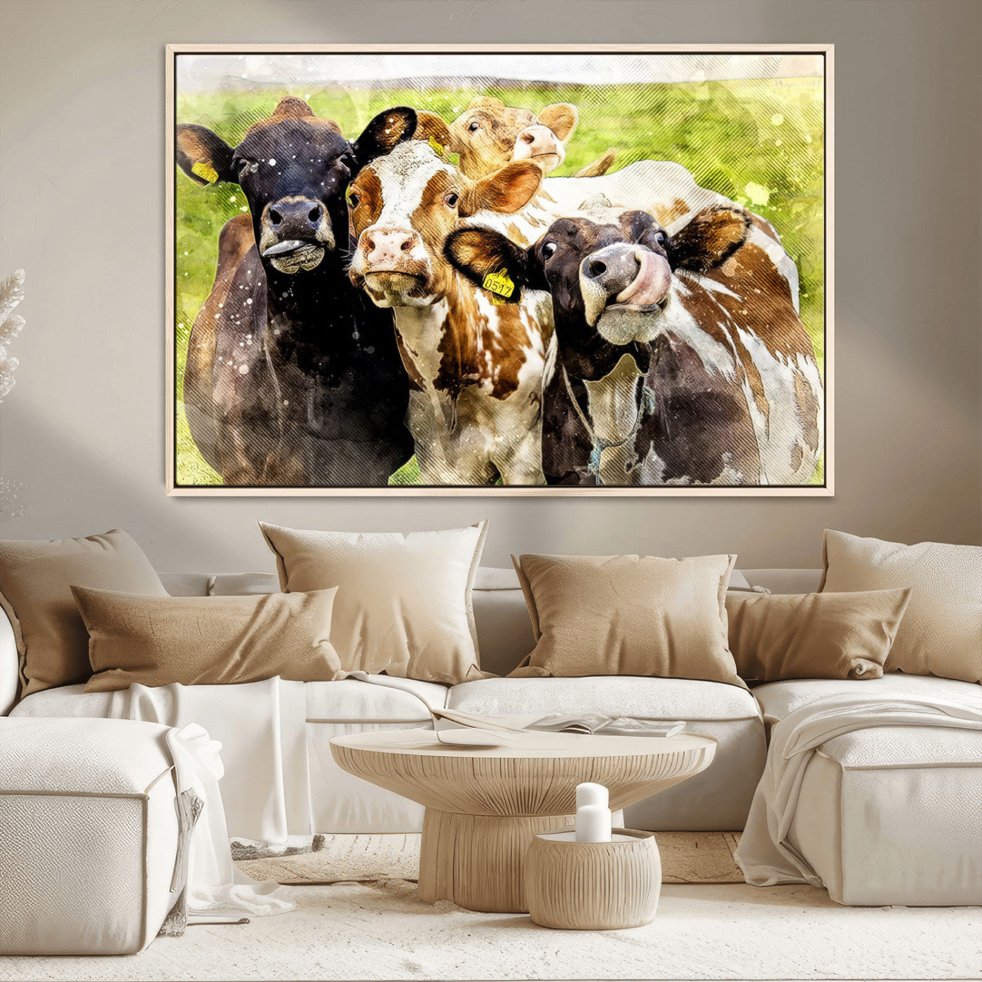 MGV-FC-36X24 - Curious Cows Farmhouse Wall Art | Ready to Hang and Framed Canvas Print | Rustic Farm Decor