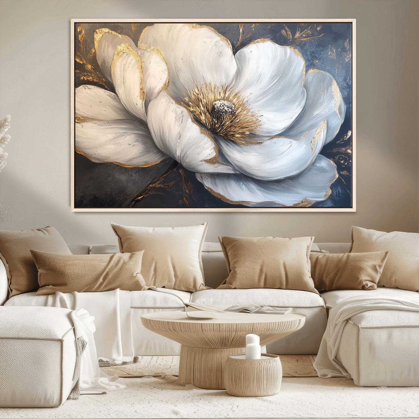 MGV-FC-36X24 - White Magnolia Flower Wall Art Canvas Print | Abstract Floral Wall Decor | Elegant Bloom Artwork |