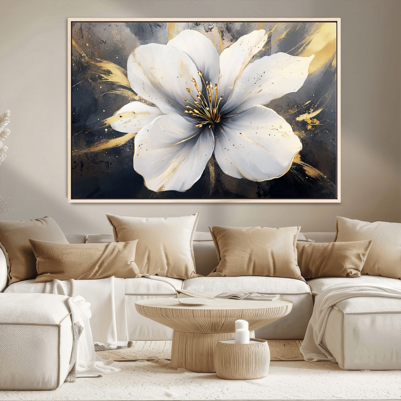 MGV-FC-36X24 - White Flower Wall Art Canvas Print | Ready to Hang | Abstract Floral Wall Decor | Elegant Bloom