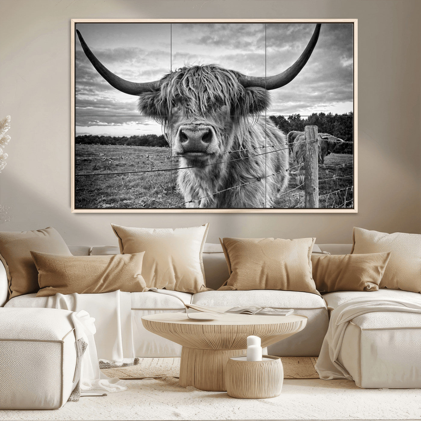 MGV-FC-36X24 - Scottish Highland Cow Wall Art Canvas Print | Ready to Hang and Framed | Rustic Farmhouse Decor