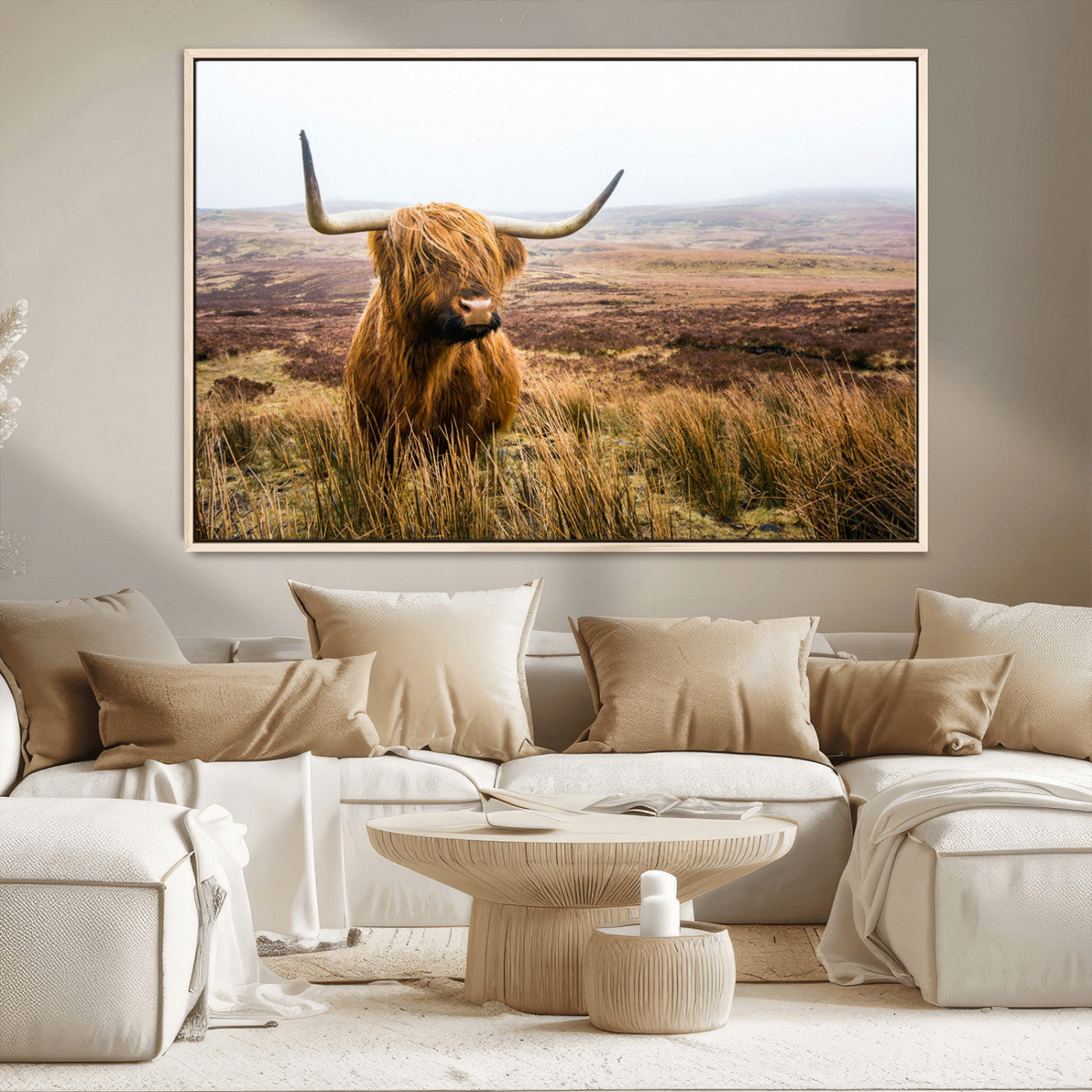 97274-MGV-CV-36X24-Scottish Highland Cow Canvas Wall Art – Rustic Farmhouse Charm with Highland Cattle – Ready to Hang