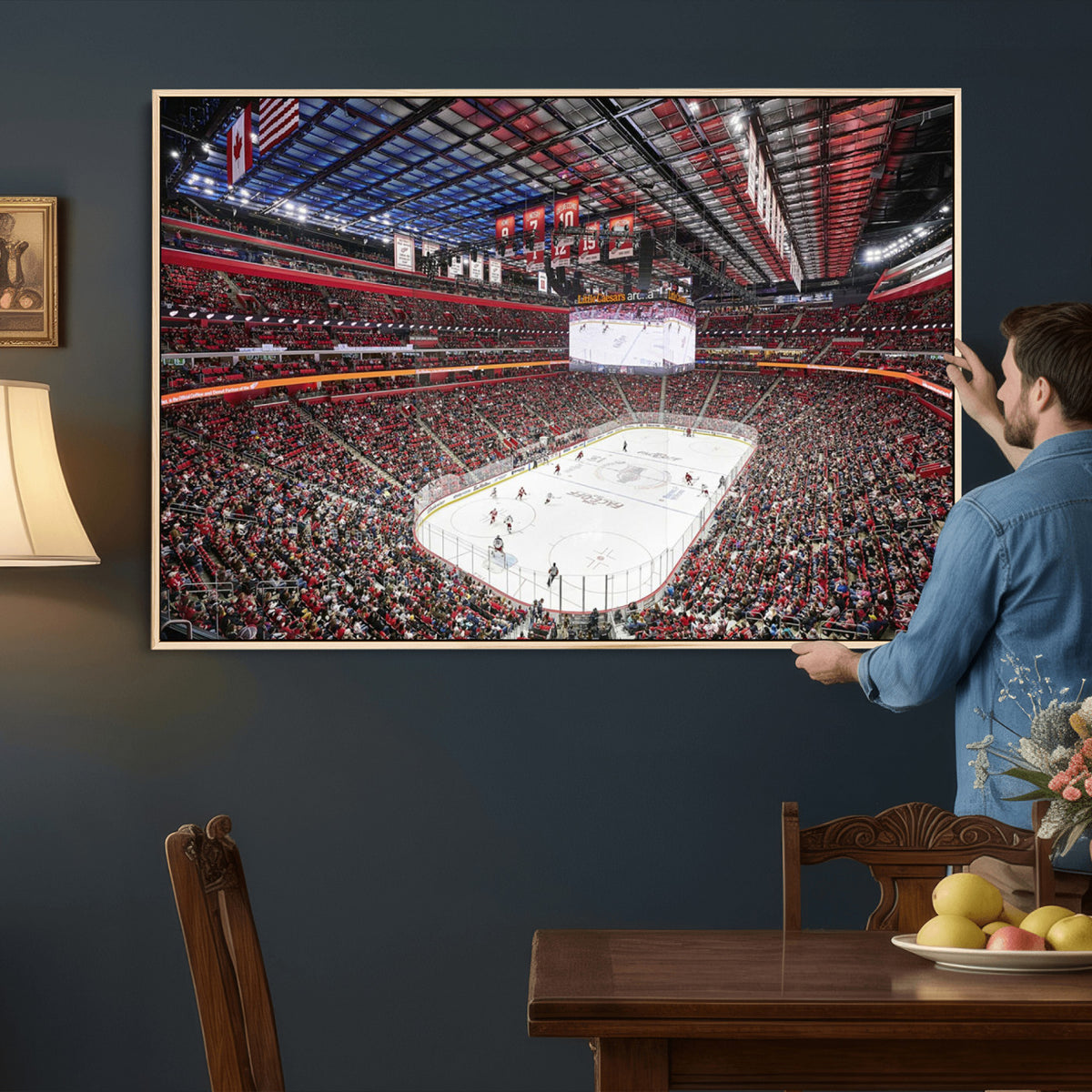 62263-MGV-CV-36X24 - Barton Malow Little Caesars Arena Detroit Wall Art Canvas Print - Detroit Hockey and Basketball