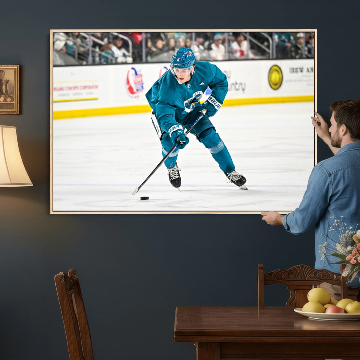 69179-MGV-CV-36X24 - San Jose Sharks Ice Hockey Player Wall Art Canvas Print