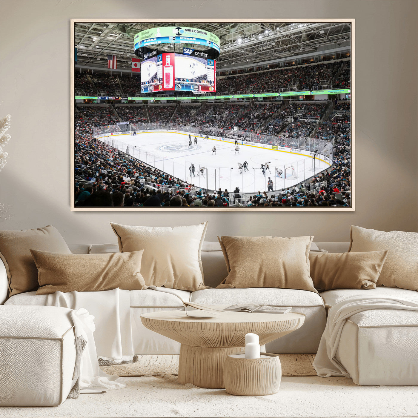 MGV-FC-36X24 - Sharks Arena Blackhawks Sharks Ice Hockey Stadium Wall Art Canvas Print, Framed Blackhawks Sharks