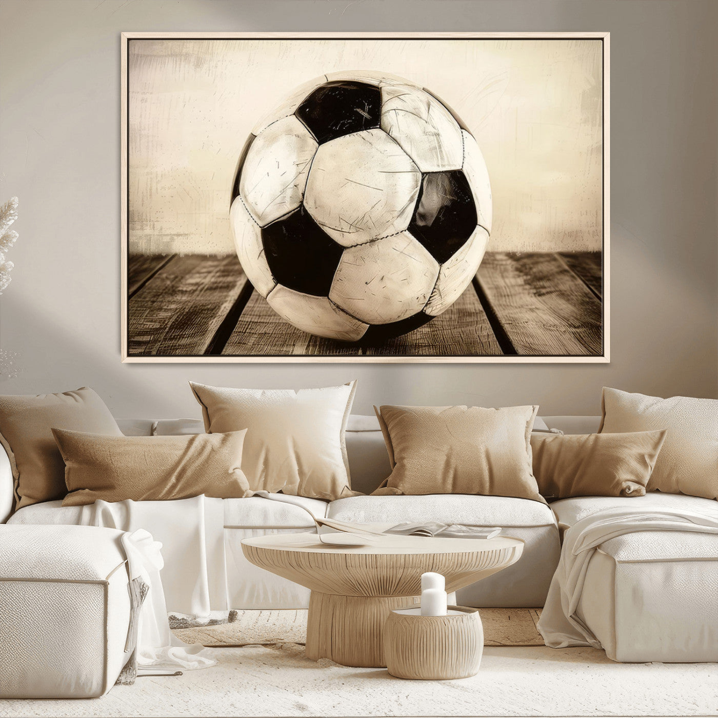 MGV-FC-36X24 - Vintage Soccer Ball Wall Decor Canvas Art – 3-Panel Soccer Wall Decor, Framed and Ready to Hang