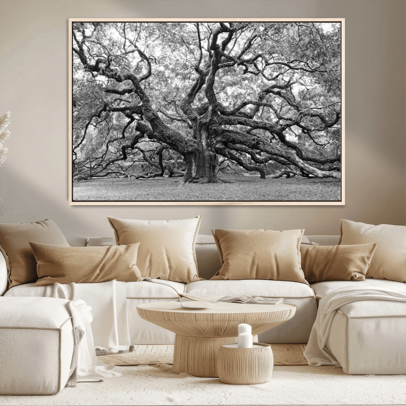 MGV-FC-36X24 - Black White Angel Oak Tree Wall Art - Timeless Nature-Inspired Canvas for Rustic, Modern, or