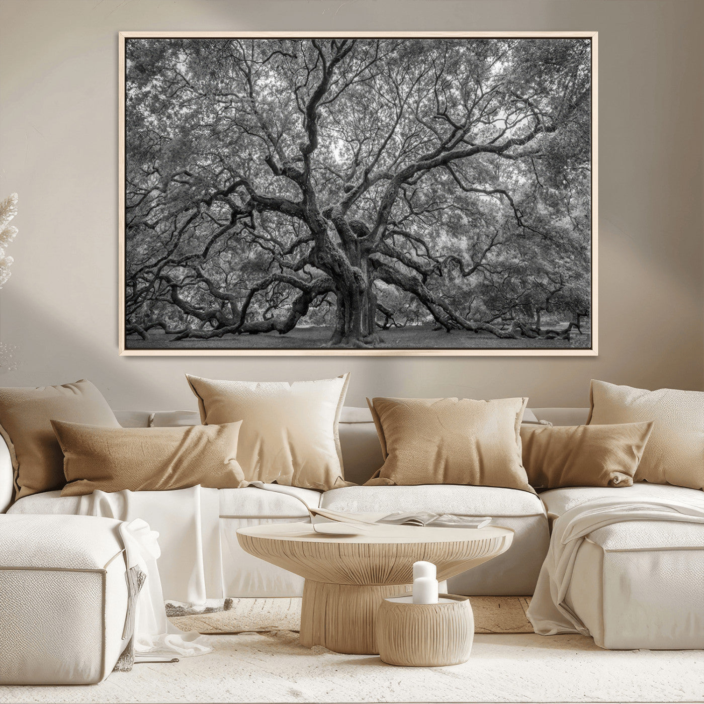 97240-MGV-CV-36X24-Majestic Angel Oak Tree Black and White Canvas Print – Multi Panel Wall Art, Giclée Print, Ready to