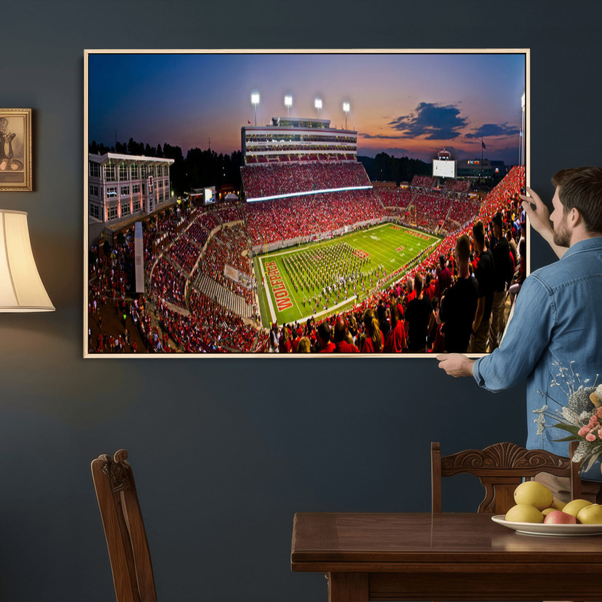 87655-MGV-CV-36X24 - NC State Wolfpack Football Team Print - Raleigh Carter-Finley Stadium Wall Art Canvas Print