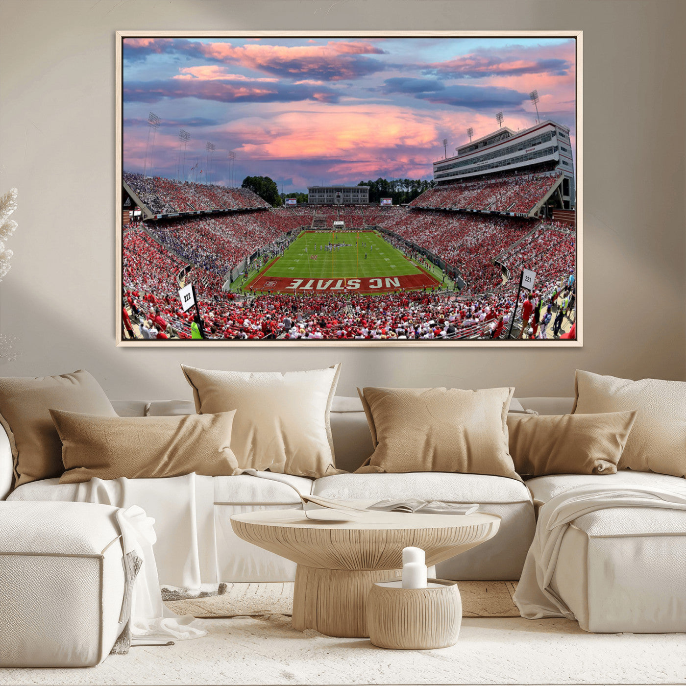 MGV-FC-36X24 - Carter-Finley Stadium Art Sunset Game Triple Canvas Wall Art - NC State Wolfpack Football Match