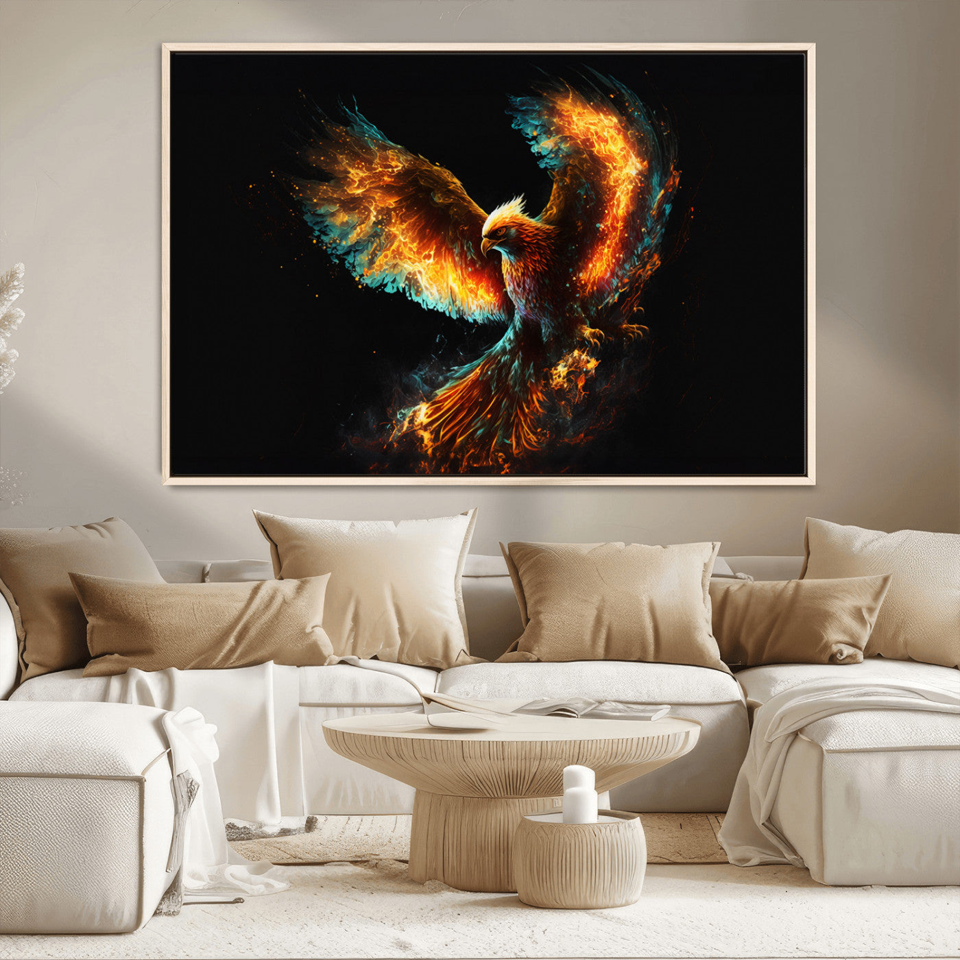 MGV-FC-36X24 - Fiery Phoenix Canvas Print | Ready to Hang Wall Art | Bold Fantasy Decor for Living Room | Majestic