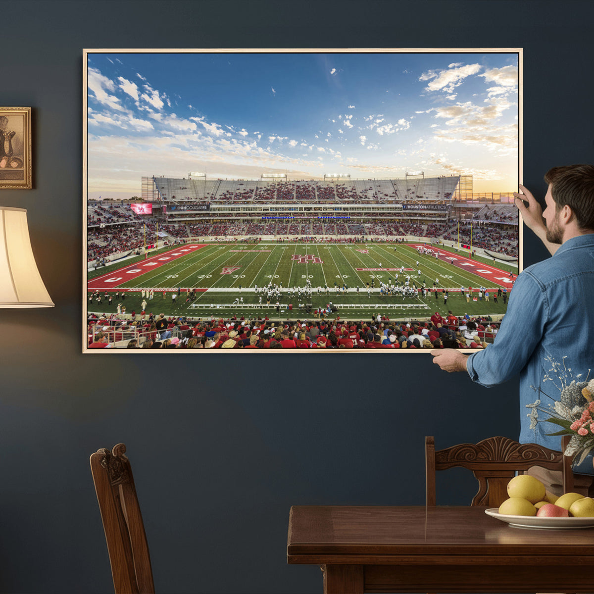 36612-MGV-CV-36X24 - Framed Houston Cougars Football Team Print - Houston TDECU Stadium Wall Art Canvas Print