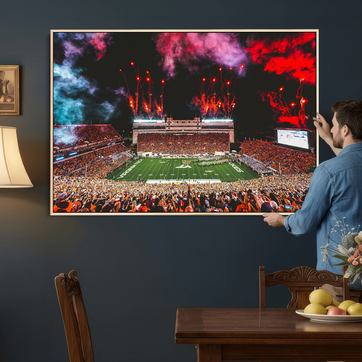 65761-MGV-CV-36X24 - Virginia Tech Hokies Football Team Print - Blacksburg Lane Stadium Wall Art Canvas Print