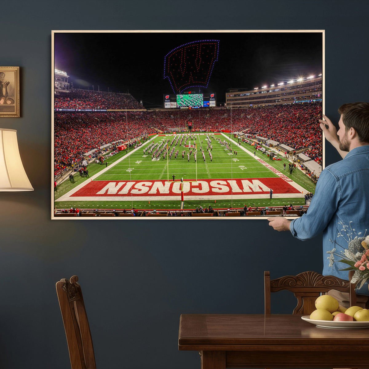 34125-MGV-CV-36X24 - Wisconsin Badgers Football Team Print Canvas- Madison Camp Randall Stadium Wall Art Canvas Print
