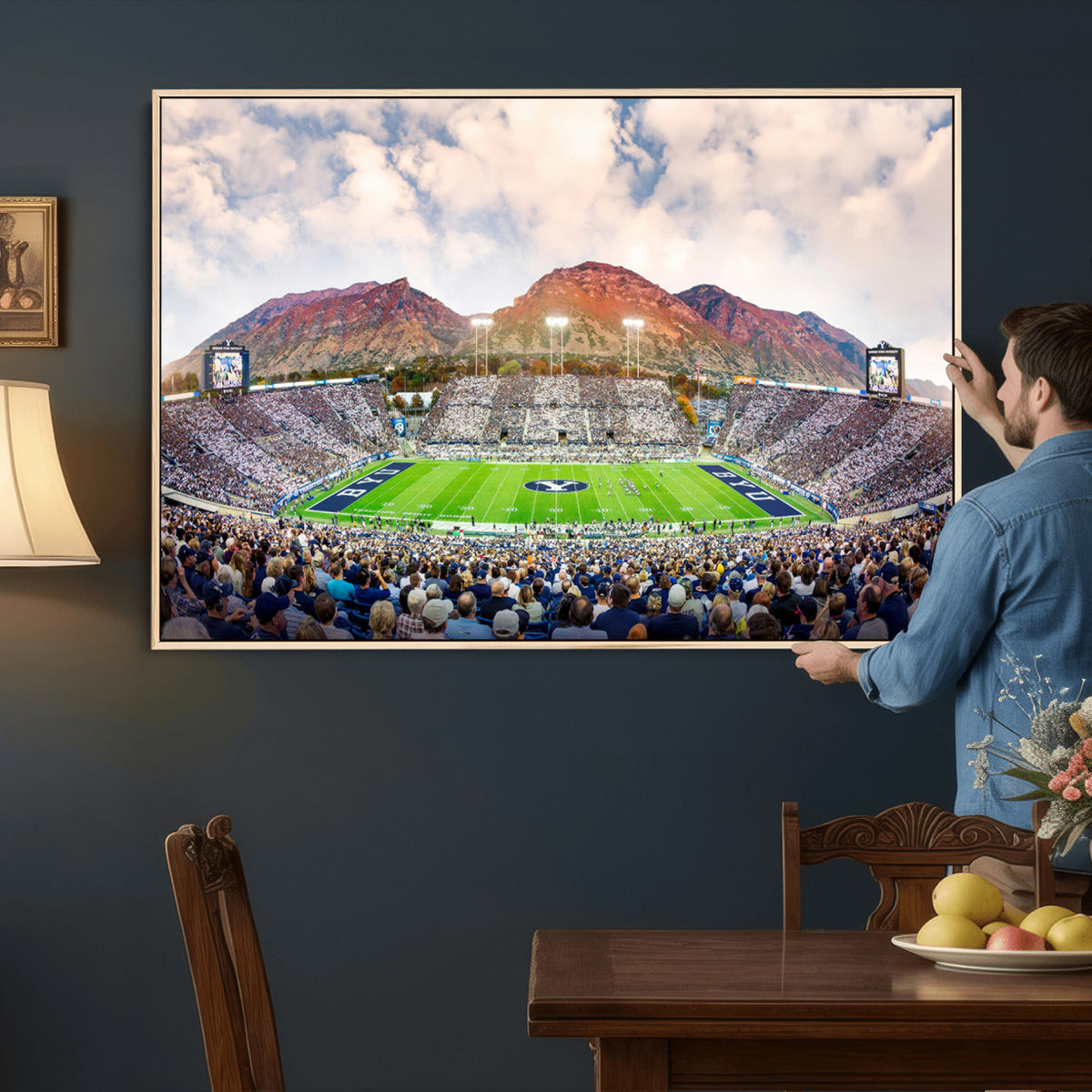 85734-MGV-CV-36X24 - Brigham Young University Cougars Football Team Print - Provo LaVell Edwards Stadium Wall Art Canvas