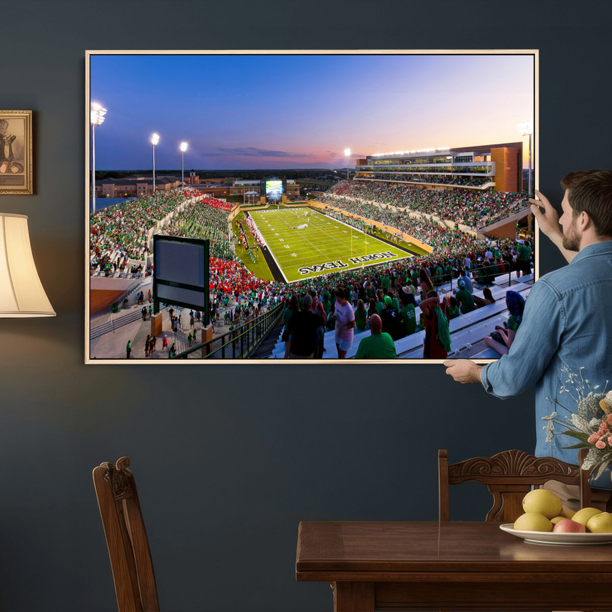 81582-MGV-CV-36X24 - University of North Texas Mean Green Football Team Print - Denton DATCU Stadium Wall Art Canvas