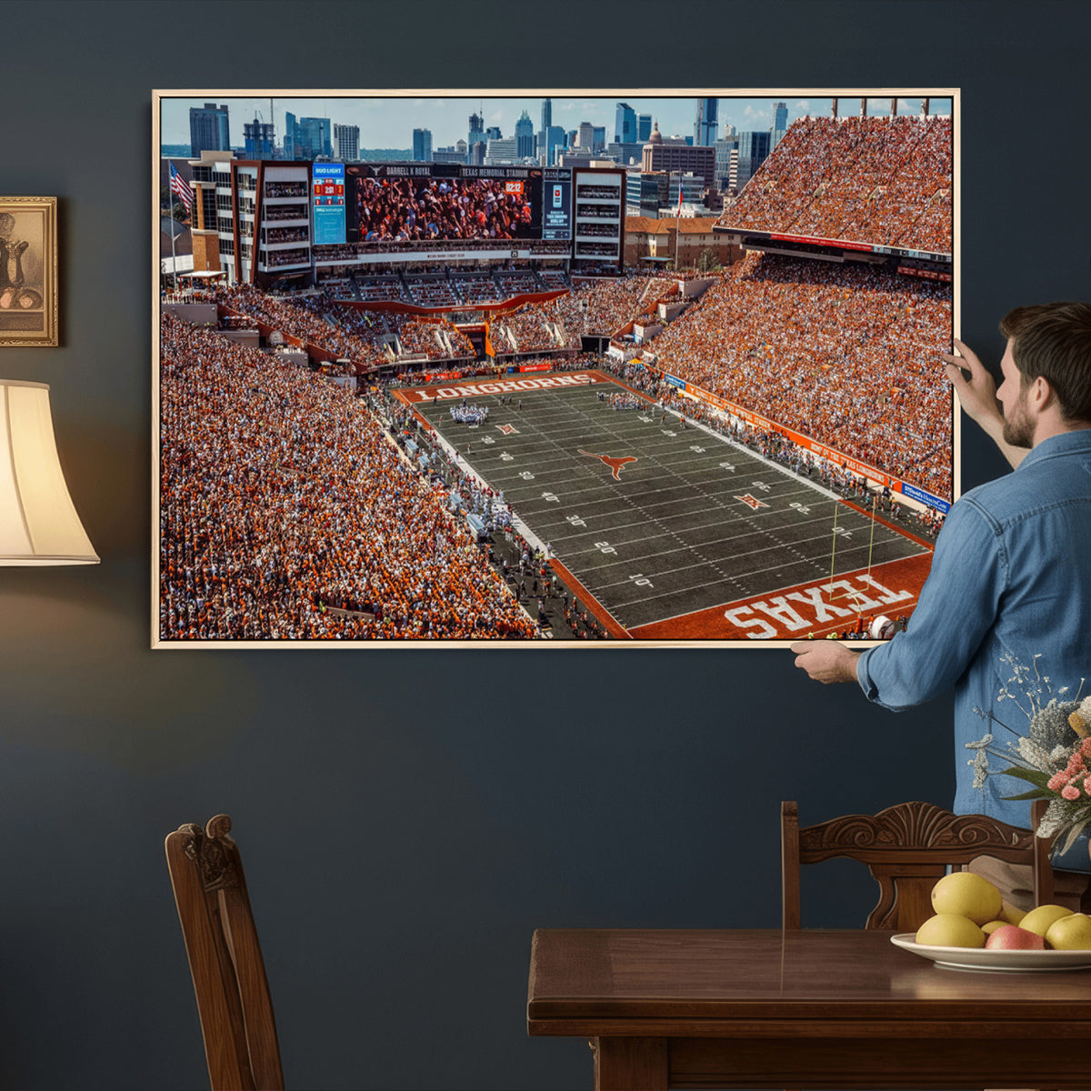 92103-MGV-CV-36X24 - University of Texas Longhorns Football Team Print - Austin Darrell K Royal-Texas Memorial Stadium